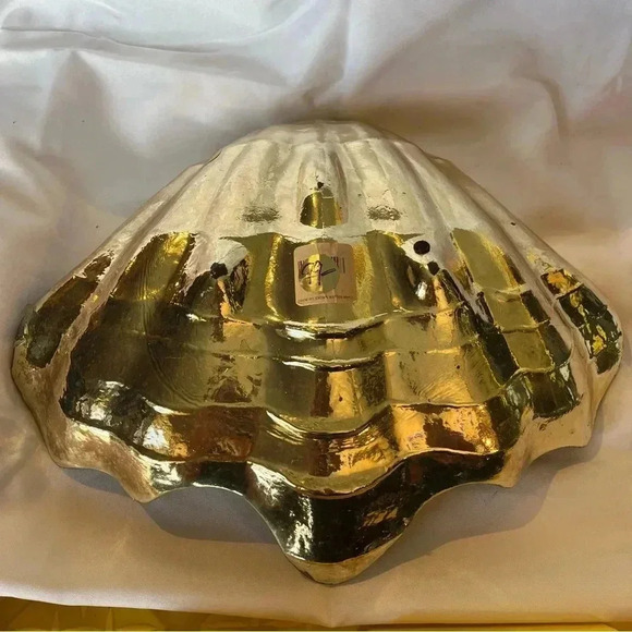 Gorgeous Handmade Gold Foiled Glass Decorative Halfshell Clam Dish Large - Picture 4 of 7